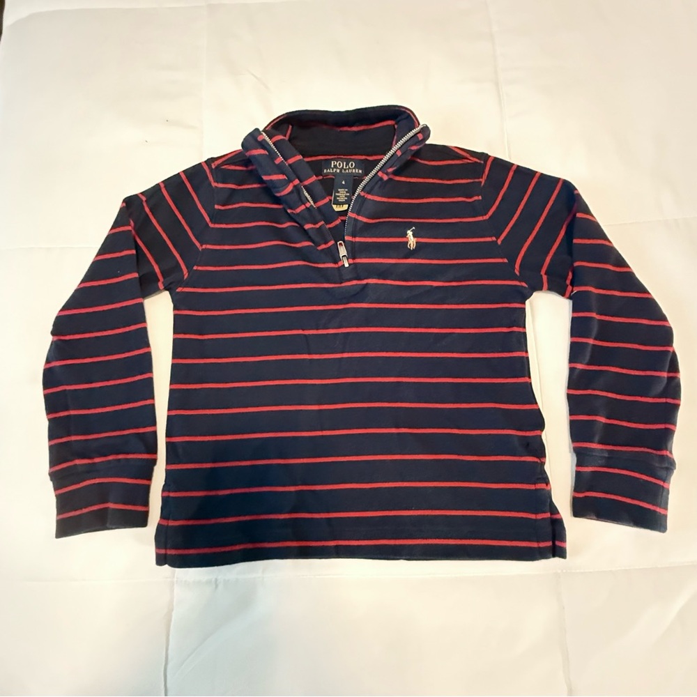 Polo Ralph Lauren Kids Quarter Zip Sweater Size 4 Navy Red Striped Pullover